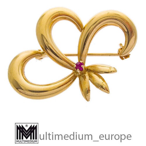 18ct gelbgold brosche rubin - gelbgold,
